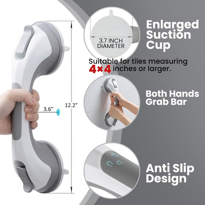 Hand Handle Bar, 1pc 12 Inch Suction Grab Bars for Bathtubs and Elderly, Shower Handle for Seniors Bathroom Safety Grip, No Drilling Removable, Grey