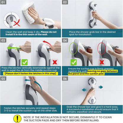 Hand Handle Bar, 1pc 12 Inch Suction Grab Bars for Bathtubs and Elderly, Shower Handle for Seniors Bathroom Safety Grip, No Drilling Removable, Grey