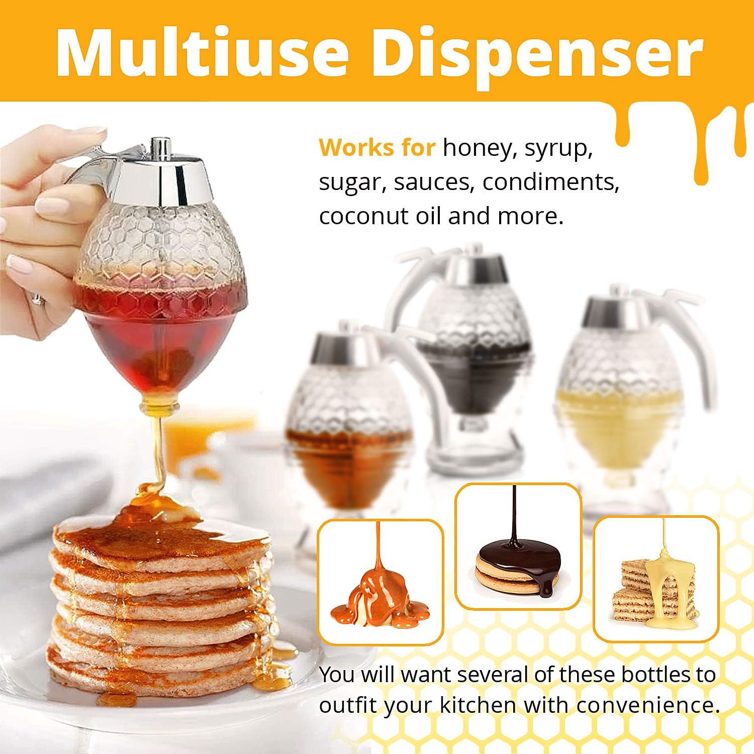 Honey Dispenser  –  No Drip Glass with Stand  –  Honey Jar – Honey Pot with Stand – Honey Bottle with Flip Top Lid