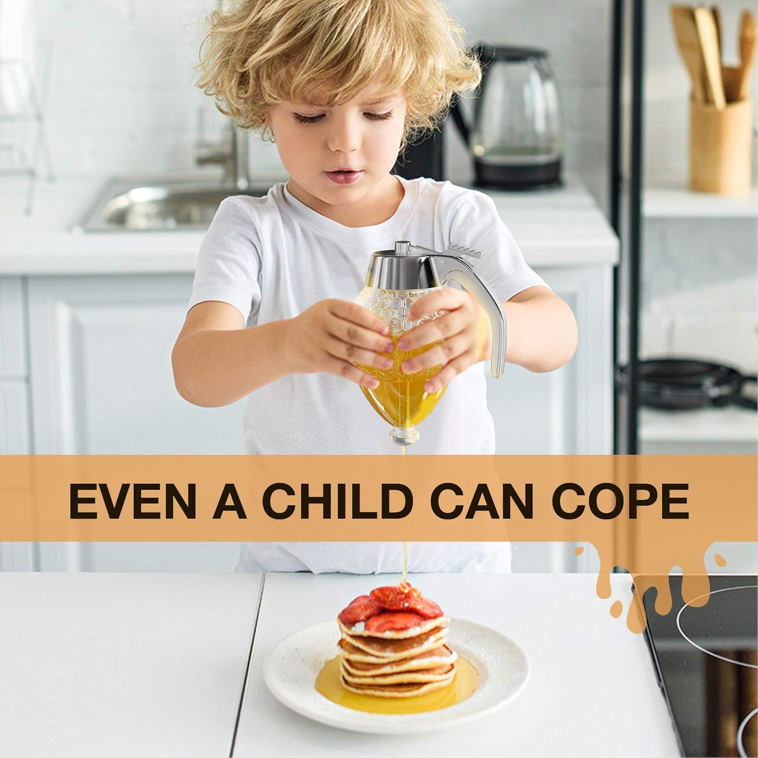 Honey Dispenser  –  No Drip Glass with Stand  –  Honey Jar – Honey Pot with Stand – Honey Bottle with Flip Top Lid