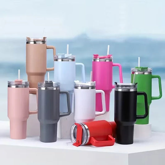 Hot & Cool Large Capacity Tumbler Stainless Steel Insulated Water Bottle With Straw