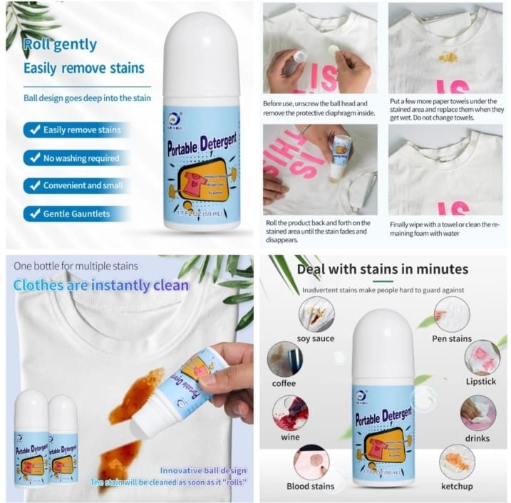 Instant Stain Remover Rolling Ball - Portable Detergent Wash Off Stains From Clothes