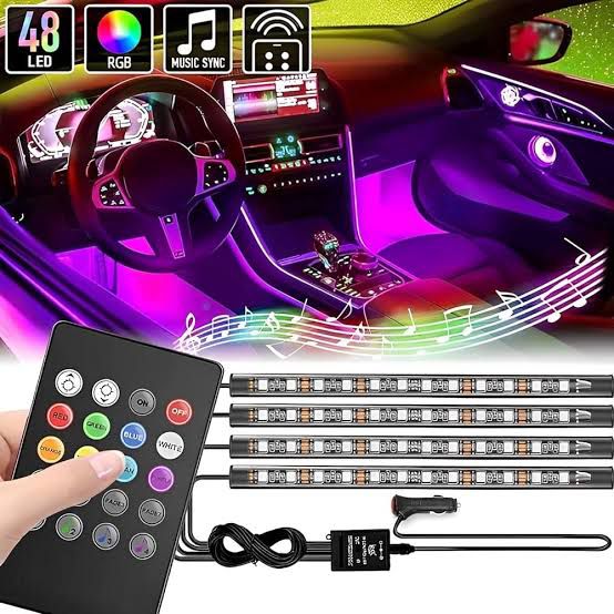 Interior Car Lights Accessories with Remote Music Sync Color Change RGB Under Dash Car Lighting with USB Charger