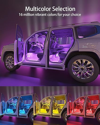 Interior Car Lights Accessories with Remote Music Sync Color Change RGB Under Dash Car Lighting with USB Charger