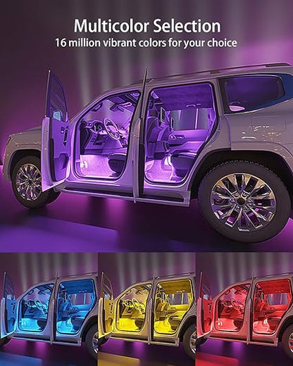 Interior Car Lights Accessories with Remote Music Sync Color Change RGB Under Dash Car Lighting with USB Charger