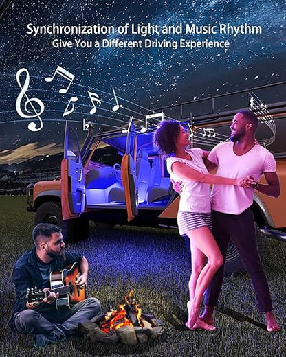 Interior Car Lights Accessories with Remote Music Sync Color Change RGB Under Dash Car Lighting with USB Charger