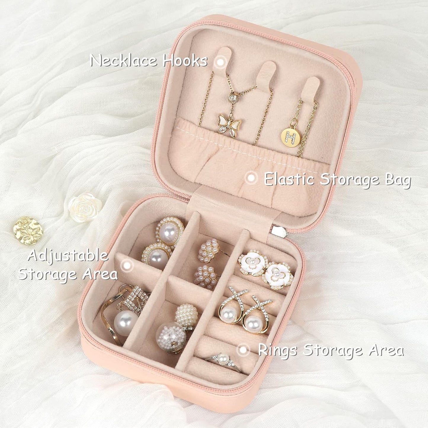 Jewelry Case - Small Jewelry Box - Jewelry Organizer - Storage Case Portable PU Leather - Mini Jewelry Travel Case for Girls Womens Earring, Necklace, Rings,Bracelets