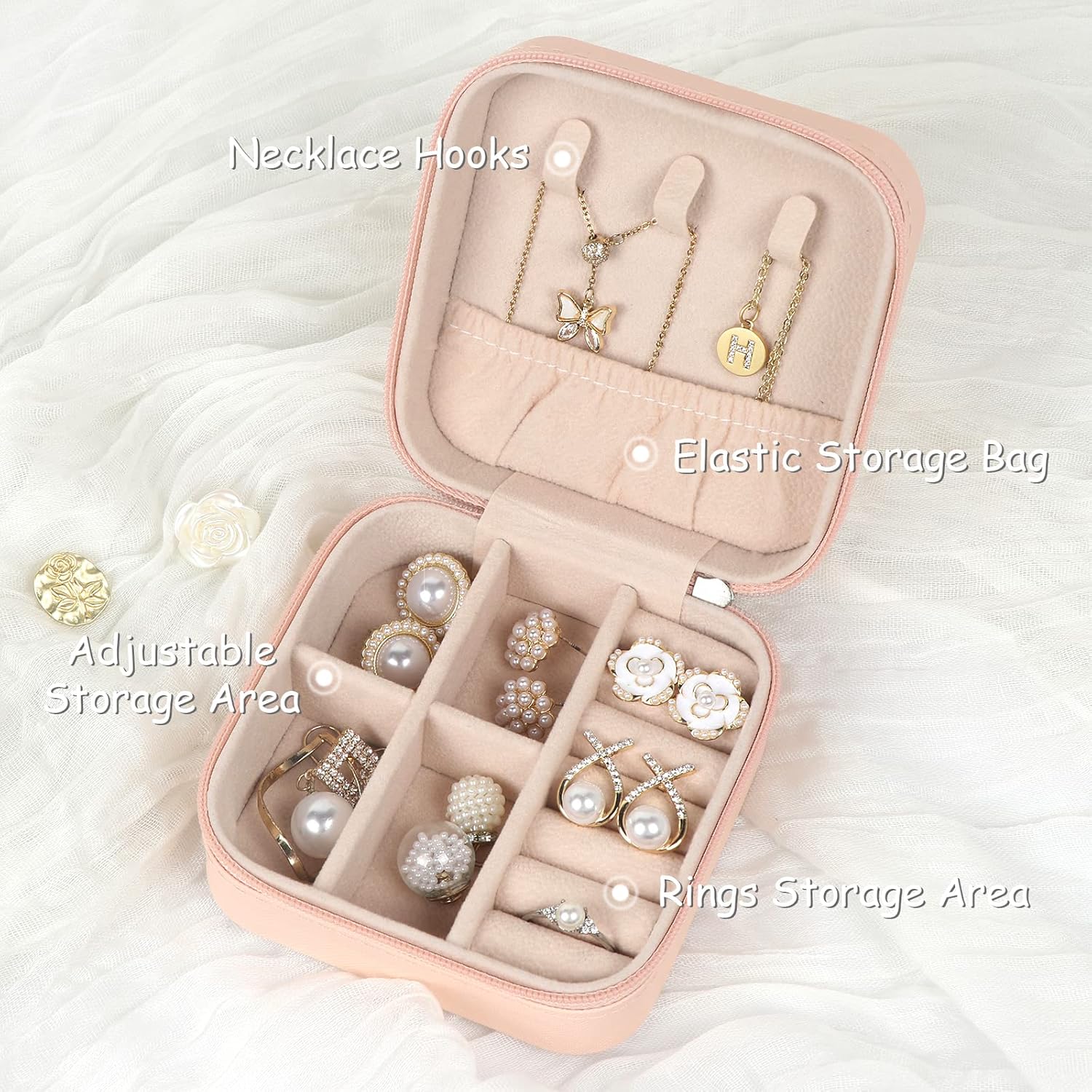 Jewelry Case - Small Jewelry Box - Jewelry Organizer - Storage Case Portable PU Leather - Mini Jewelry Travel Case for Girls Womens Earring, Necklace, Rings,Bracelets