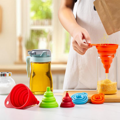 Kitchen Funnel - Food Grade Silicone Collapsible Funnel, Funnels for Kitchen Use Filling Bottles, Daily Cooking, and Water or Powder Transfer. (Multicolor)