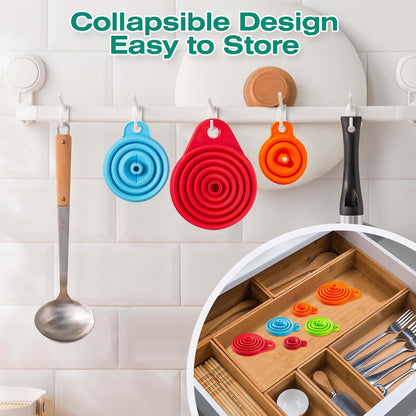 Kitchen Funnel - Food Grade Silicone Collapsible Funnel, Funnels for Kitchen Use Filling Bottles, Daily Cooking, and Water or Powder Transfer. (Multicolor)