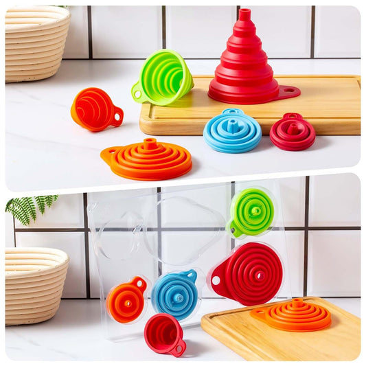 Kitchen Funnel - Food Grade Silicone Collapsible Funnel, Funnels for Kitchen Use Filling Bottles, Daily Cooking, and Water or Powder Transfer. (Multicolor)