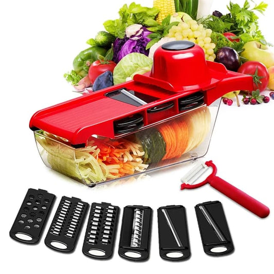Mandoline Slicer for Kitchen, Fruit Cutter, Cheese Grater, Cucumber Slicer, Veggie Spiralizer, Food Cutter & Kitchen Gadgets with Safety Glove (10 in 1, Stainless Steel)