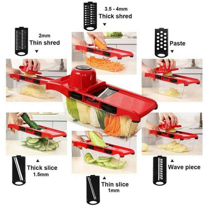 Mandoline Slicer for Kitchen, Fruit Cutter, Cheese Grater, Cucumber Slicer, Veggie Spiralizer, Food Cutter & Kitchen Gadgets with Safety Glove (10 in 1, Stainless Steel)