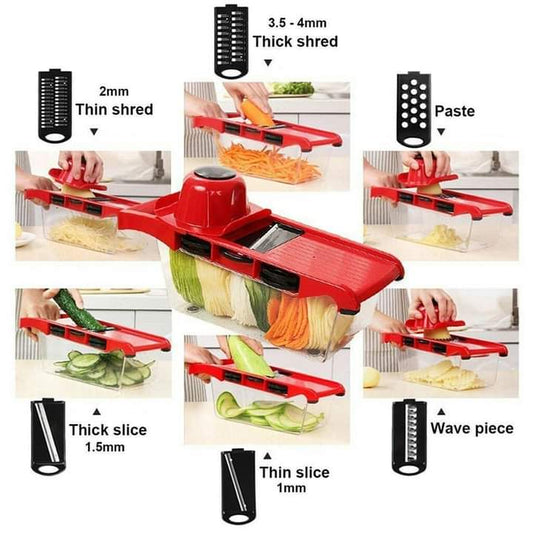 Mandoline Slicer for Kitchen, Fruit Cutter, Cheese Grater, Cucumber Slicer, Veggie Spiralizer, Food Cutter & Kitchen Gadgets with Safety Glove (10 in 1, Stainless Steel)