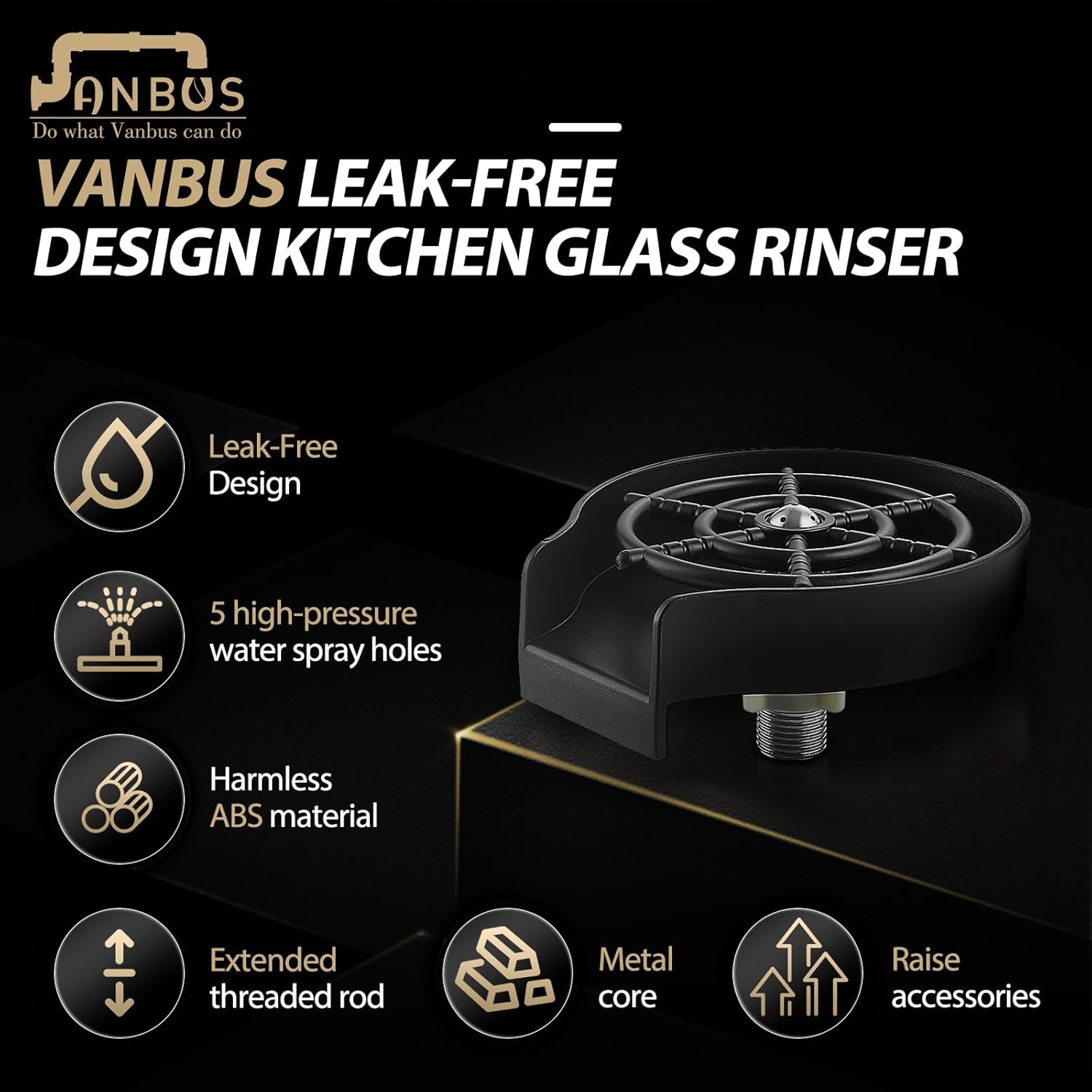Matte Black Glass Rinser for Kitchen Sinks - Cup Rinser Sink - Quick Rinser for Baby Bottle - Kitchen Sink Automatic Flushing Device