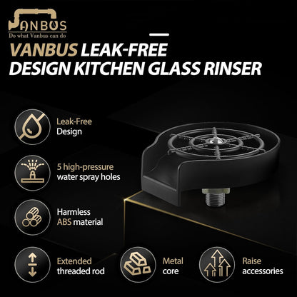 Matte Black Glass Rinser for Kitchen Sinks - Cup Rinser Sink - Quick Rinser for Baby Bottle - Kitchen Sink Automatic Flushing Device