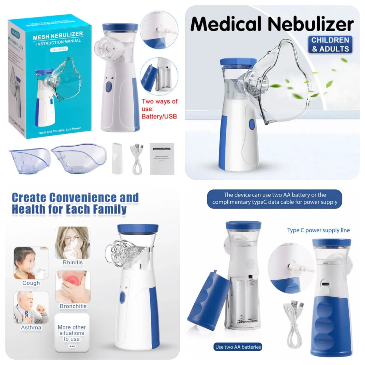 Mesh Portable Nebulizer Machine - Mask for Kids and Adults - Mini Inhaler Nebulizer