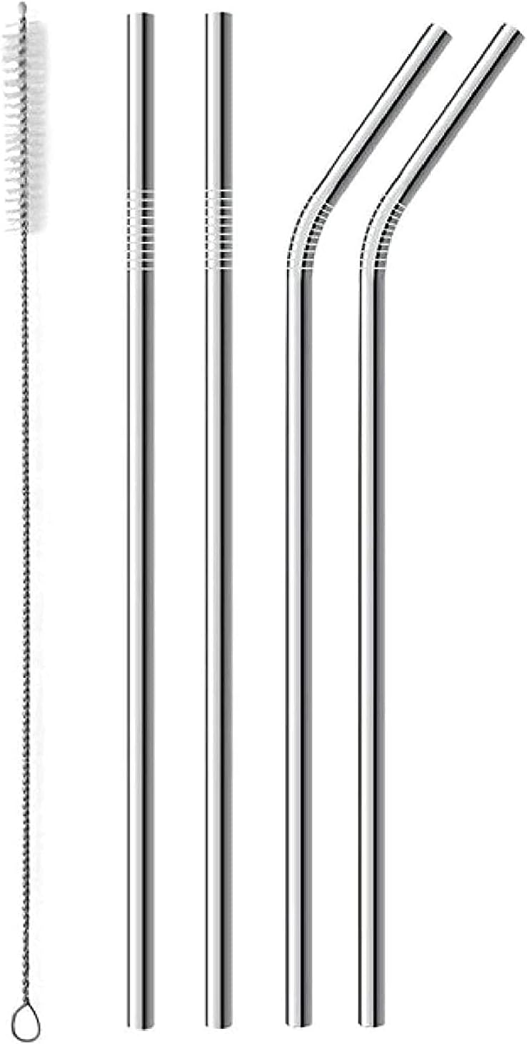 Metal Stainless Steel Straws, 4pcs Ultra Long Reusable Metal Drinking Straws with Cleaning Brush and Silicone Tips for Tall Tumblers