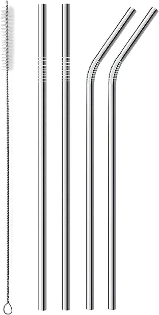 Metal Stainless Steel Straws, 4pcs Ultra Long Reusable Metal Drinking Straws with Cleaning Brush and Silicone Tips for Tall Tumblers