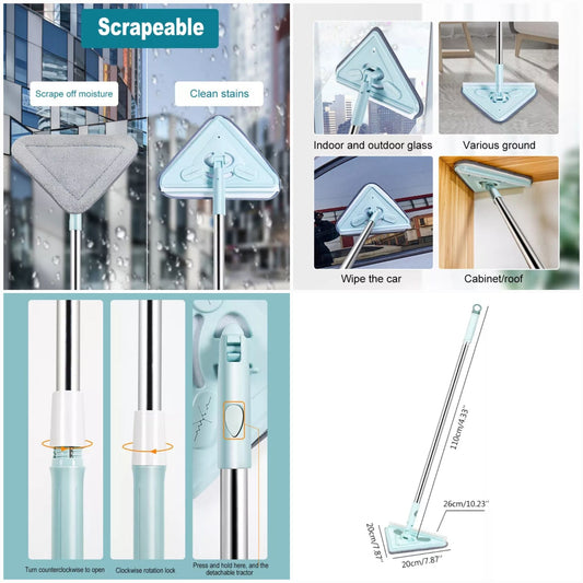 Microfiber Telescopic Triangle Mop, 180 Degree Rotatable Adjustable, Extendable Triangle Cleaning Mop Multifunction Triangular Mop Duster for Home Bathroom Floor Wall