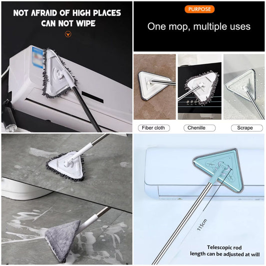 Microfiber Telescopic Triangle Mop, 180 Degree Rotatable Adjustable, Extendable Triangle Cleaning Mop Multifunction Triangular Mop Duster for Home Bathroom Floor Wall