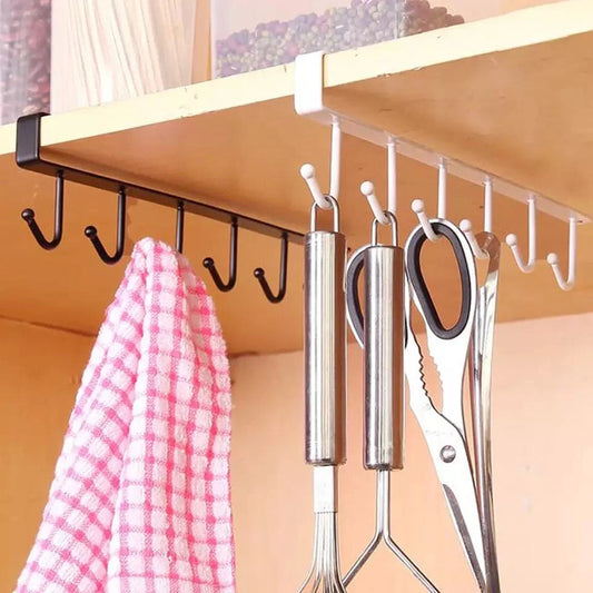 Multipurpose 5 Iron Hook Under Cabinet Holder