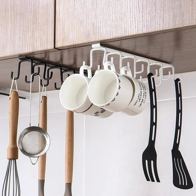 Multipurpose 6 Iron Hook Double Strip Under Cabinet Holder