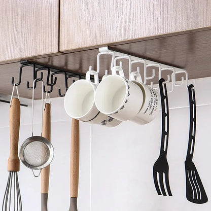 Multipurpose 6 Iron Hook Double Strip Under Cabinet Holder