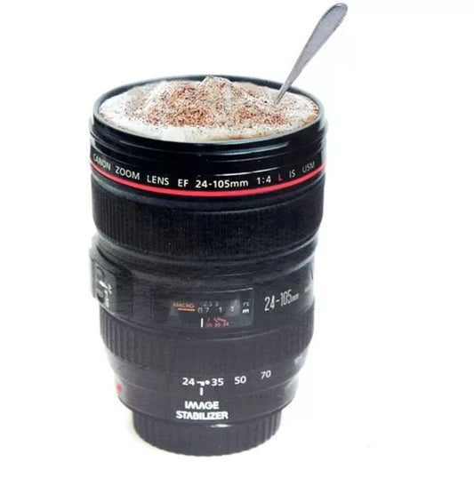 Multipurpose Camera Lens Coffee Mug with Translucent Lid