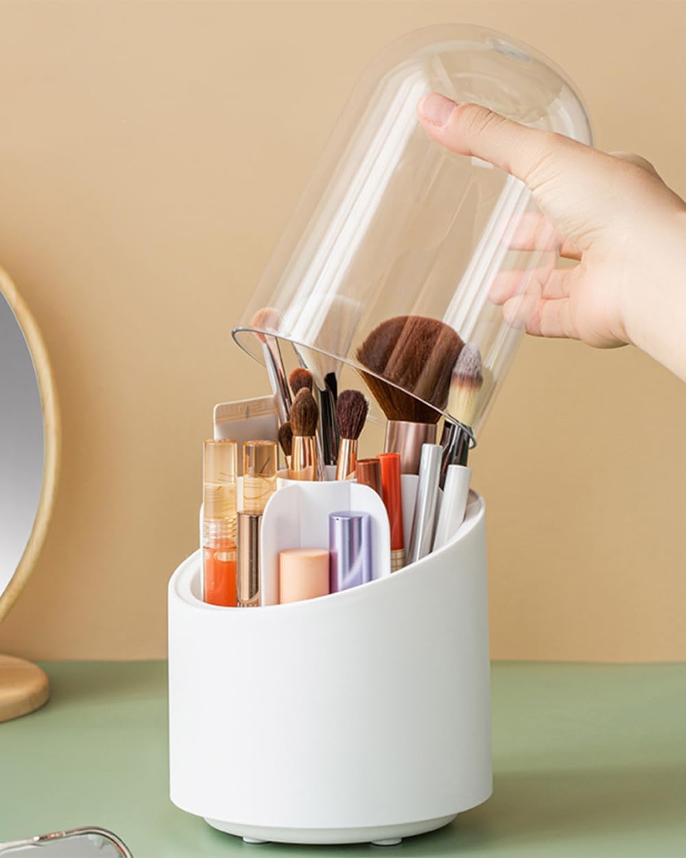Oval Covered Clear Brush Organizer