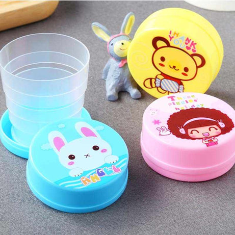 Portable Cartoon Printed Plastic Foldable Magic Cup Glass for Outdoor Activity