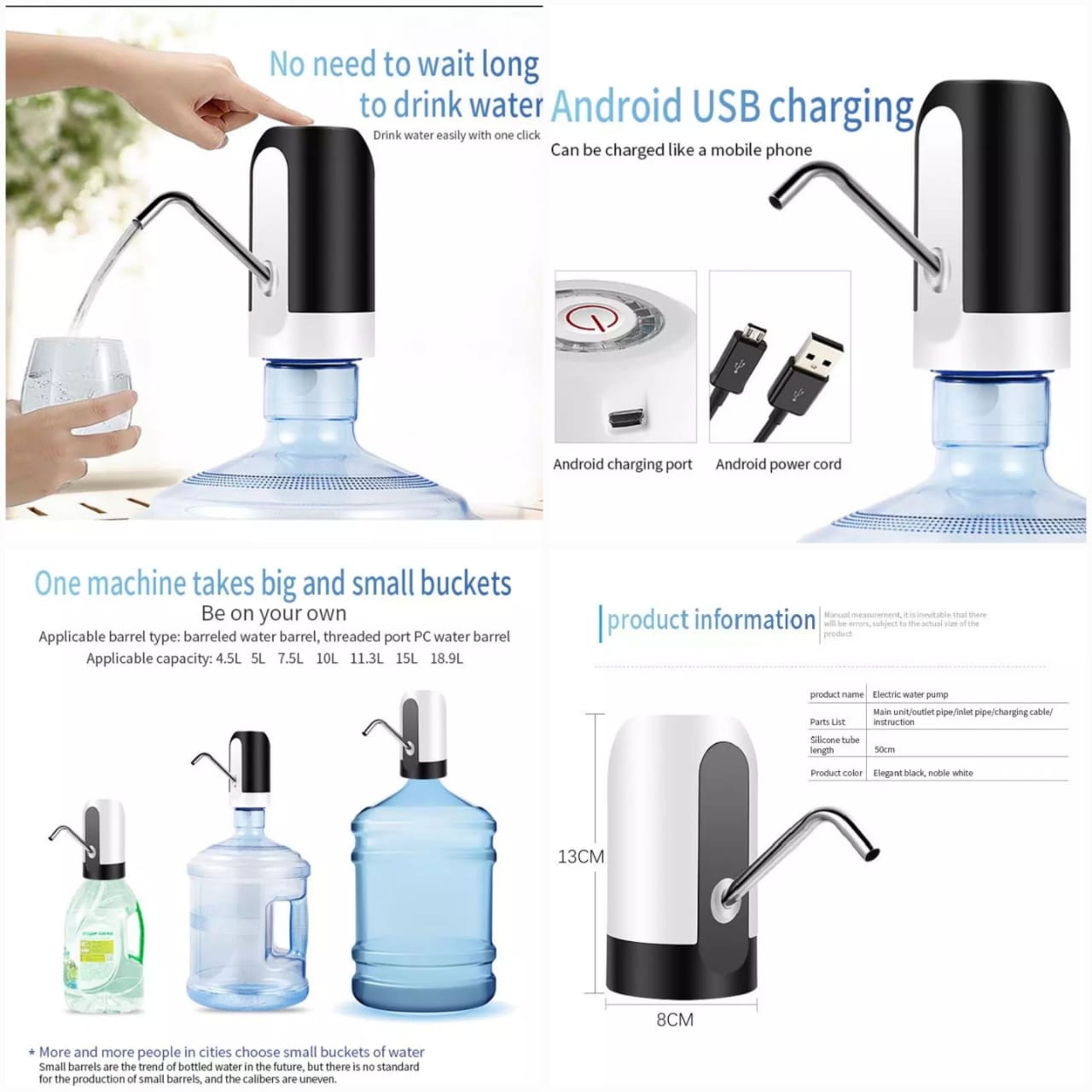 Portable Electric Water Bottle Pump - Dispenser USB Charging Gallon - Drinking Bottle Switch Pump