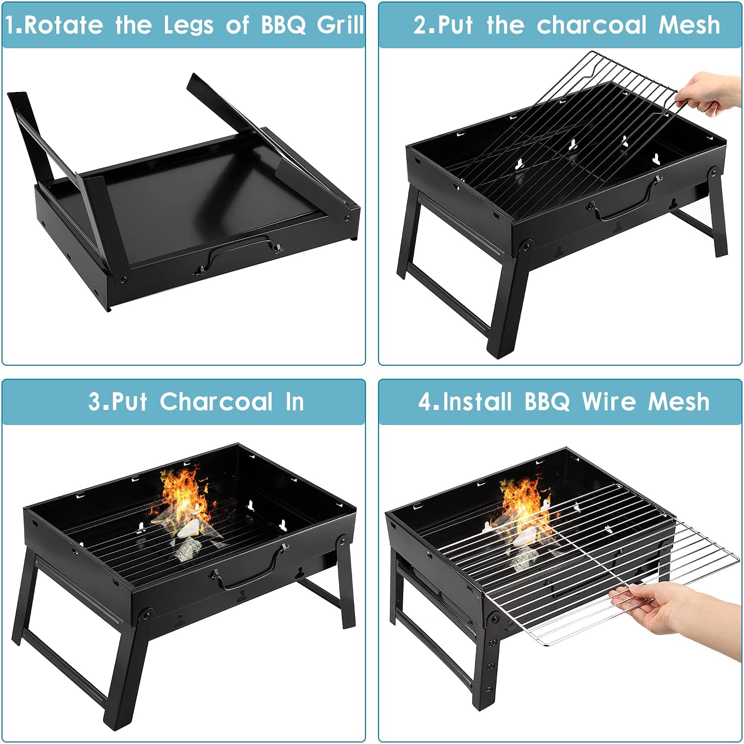 Portable & Foldable BBQ Grill With Tray