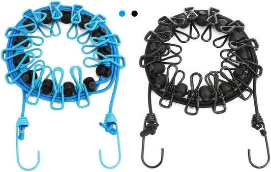 Portable Travel Clothes Line with 12 Clips - Elastic Hanging Rope for Laundry