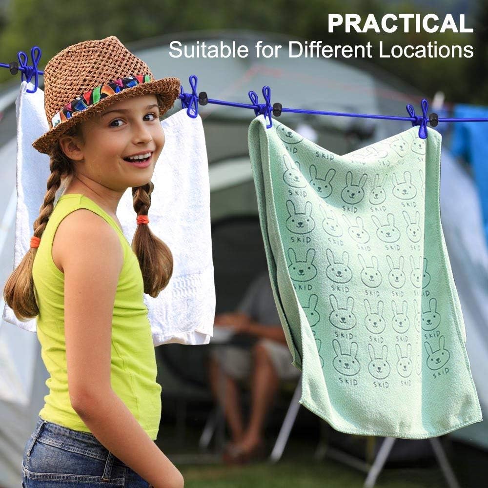 Portable Travel Clothes Line with 12 Clips - Elastic Hanging Rope for Laundry