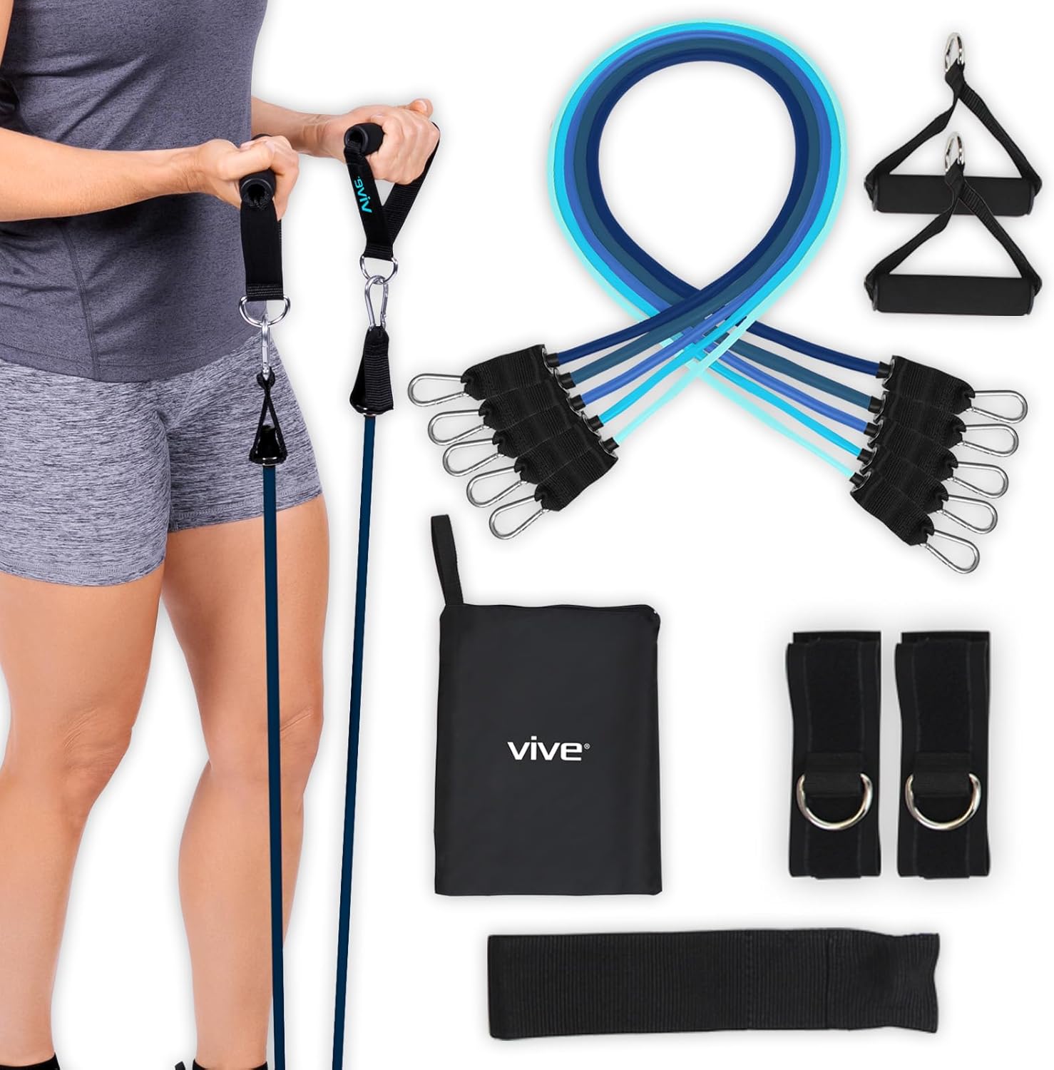 Resistance Bands with Handles (11 Pcs) - Tube Rehab Band Set - Home Workout Elastic Fitness Equipment - Men, Women Training Therapy