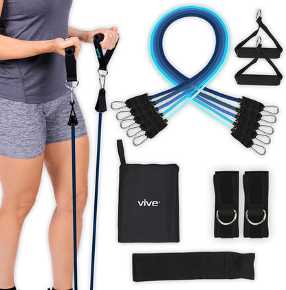 Resistance Bands with Handles (11 Pcs) - Tube Rehab Band Set - Home Workout Elastic Fitness Equipment - Men, Women Training Therapy