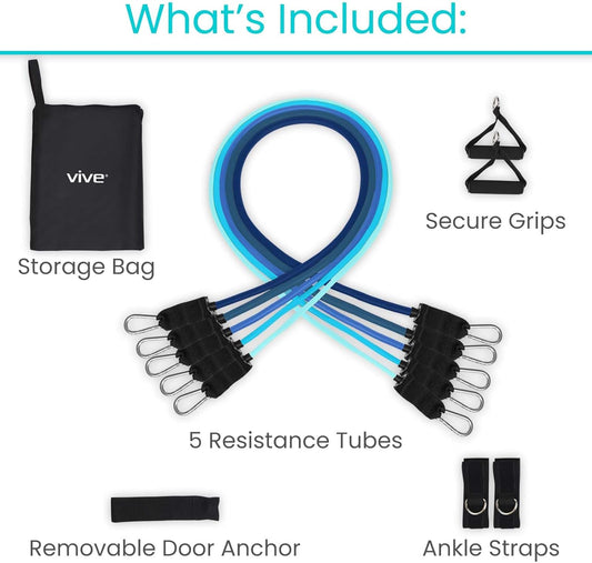 Resistance Bands with Handles (11 Pcs) - Tube Rehab Band Set - Home Workout Elastic Fitness Equipment - Men, Women Training Therapy