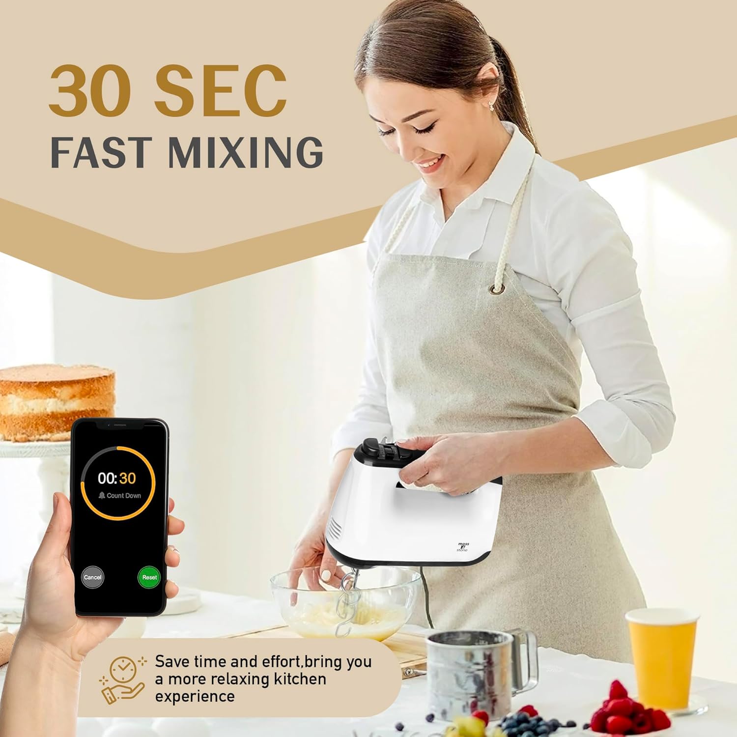 Scarlett Hand Mixer - 7 Speed Egg Beater with Chrome Beater + Dough Hook