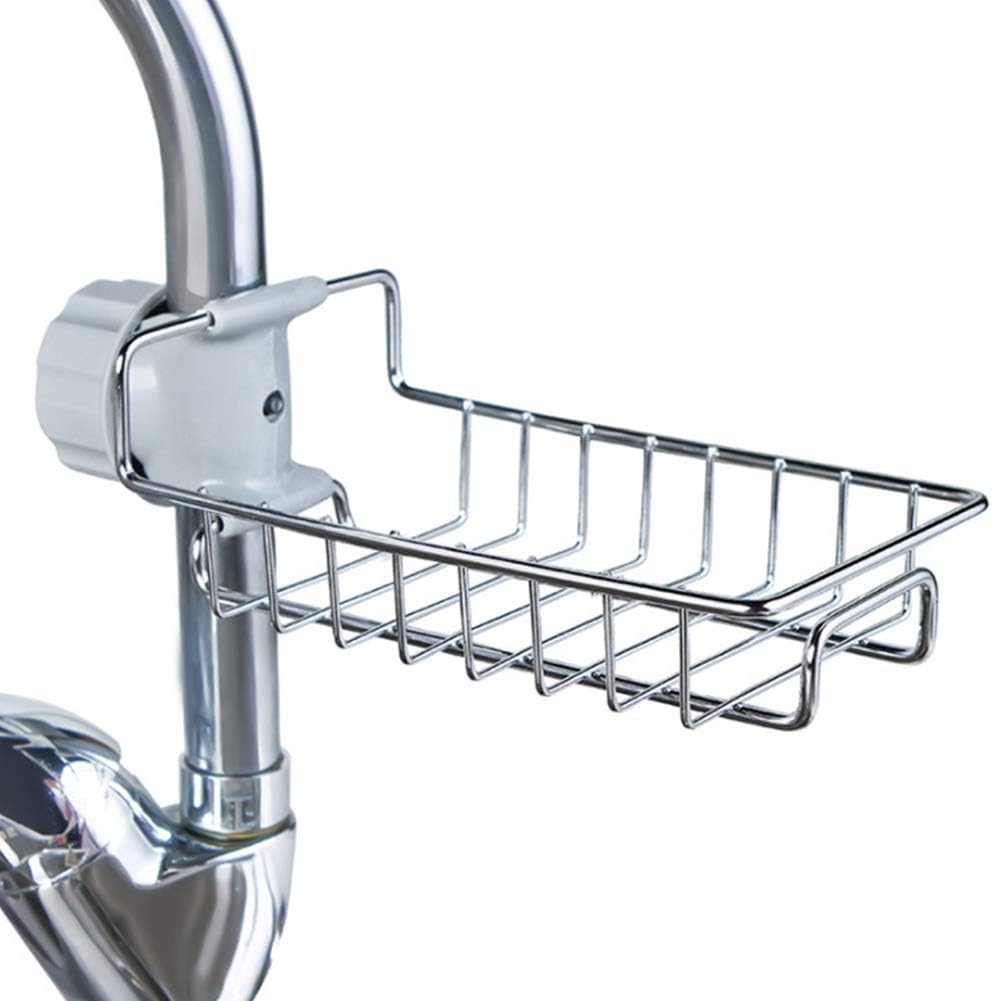 Stainless Steel Faucet Storage Rack Sponge Holder (Silver)