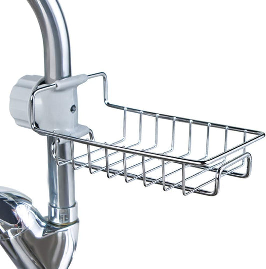 Stainless Steel Faucet Storage Rack Sponge Holder (Silver)