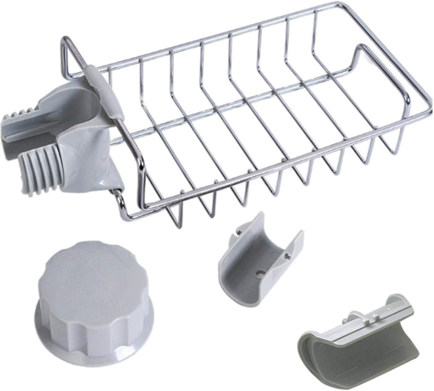 Stainless Steel Faucet Storage Rack Sponge Holder (Silver)