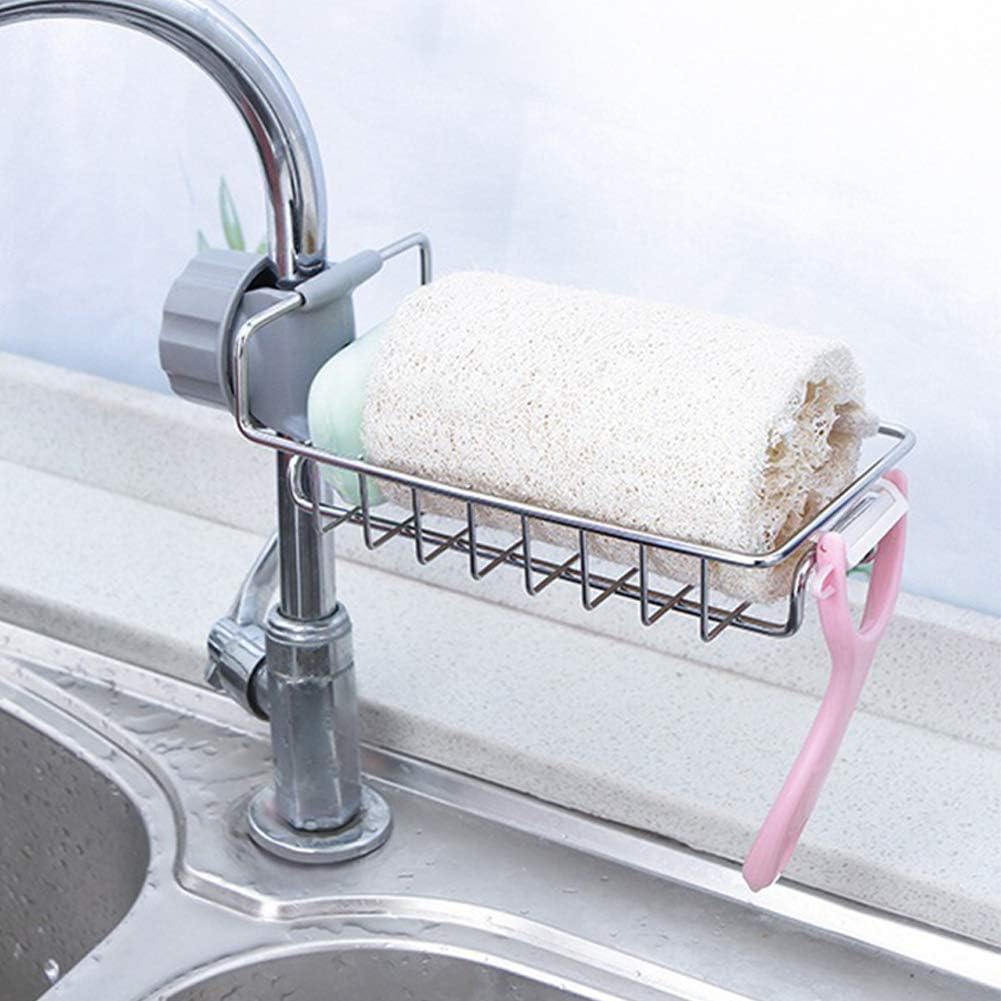 Stainless Steel Faucet Storage Rack Sponge Holder (Silver)