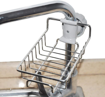Stainless Steel Faucet Storage Rack Sponge Holder (Silver)