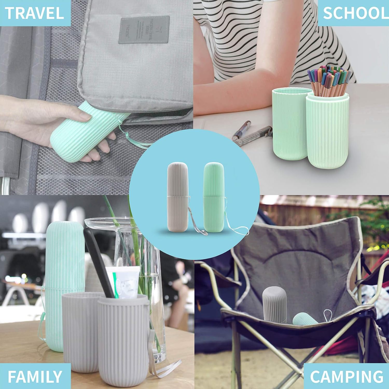 Travel Toothbrush Holder, Portable Toothbrush Cup Case for Traveling, Camping, Business Trip and School, Multifuction Toothbrushes Toothpaste Set