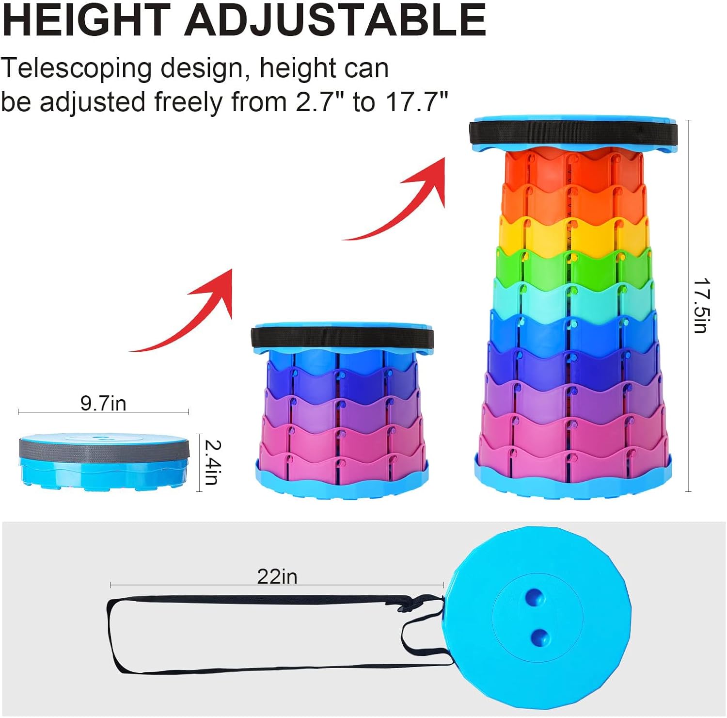 Upgraded Foldable Stool Thickened, Portable Collapsible Stool Retractable Stool for Fishing, Hiking Tours, BBQ, Parties, Outdoor Activities 