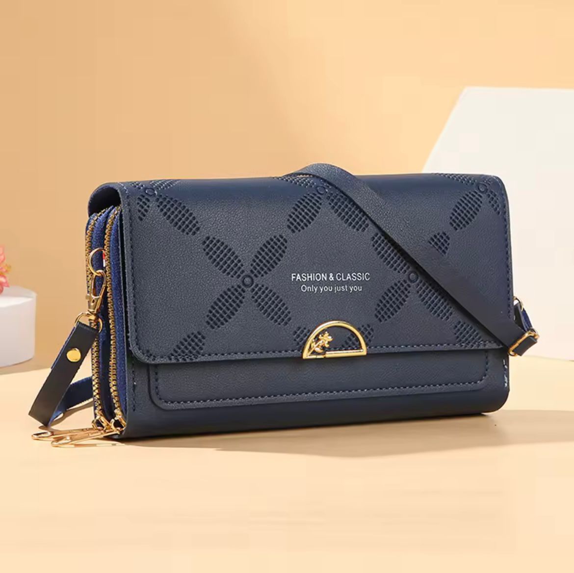 Urban Chic Dual Zip Long Wallet Bag With Adjustable Belt