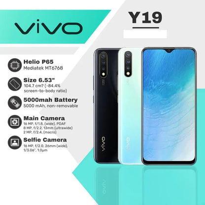 Vivo Y19 - 6.53 Inches IPS LCD Display - 8GB RAM - 256GB Storage - PTA Approved - Fingerprint Sensor - Helio P80 Processor - (Phone, Box & Charger ; Mix Color)