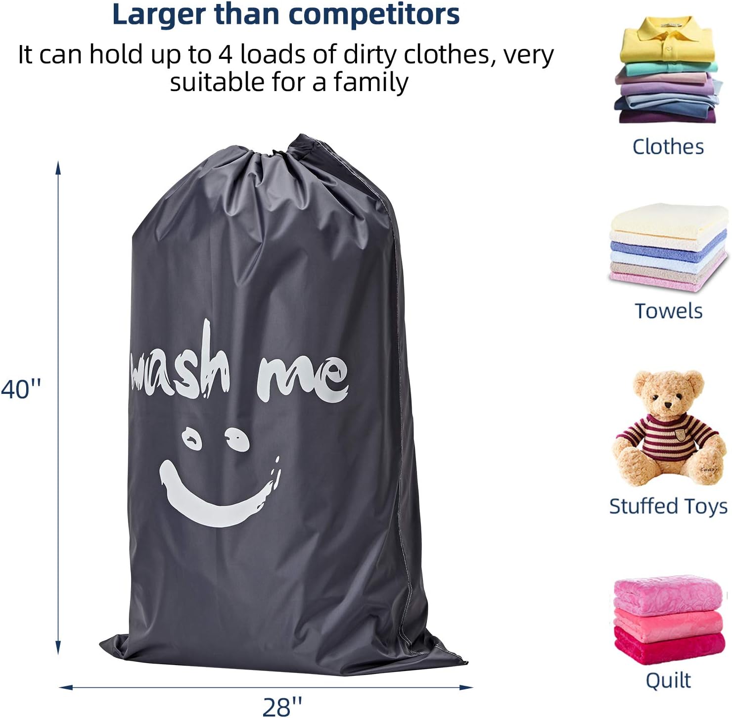 Wash Me Laundry Bag, Large Dirty Clothes Storage, Machine Washable, Heavy Duty Hamper Liner 