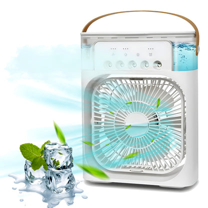USB Air Humidifier & Portable Cooling Fan – 4-in-1 Mini AC with 7-Color Night Light